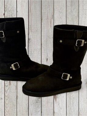 Black Buckle Mid-Calf Boots